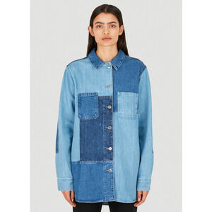 Helmut Lang Oversized Pieced Patchwork Denim Jacket in Blue, size M